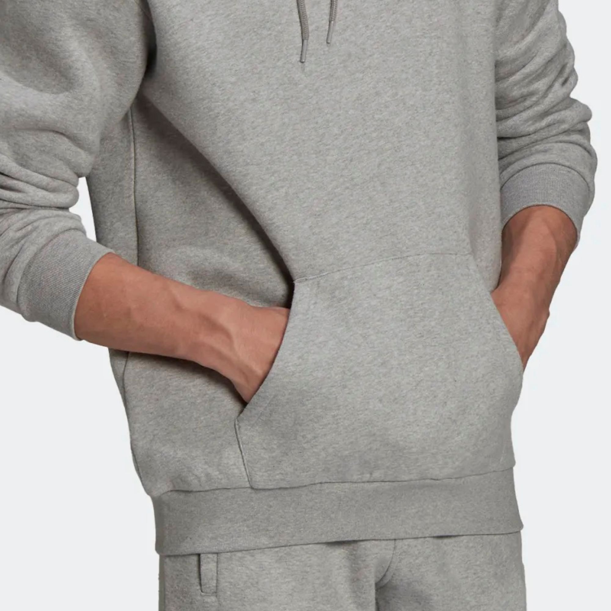 Regular Fit Heavyweight 70% Cotton 30% Recycled Polyester Fleece Essentials Trefoil Medium Heather Grey Men Pullover Hoodie