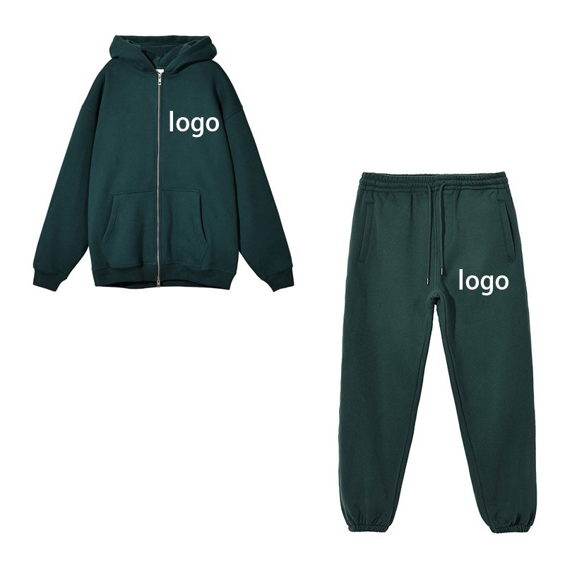 Custom blank embroidery oversized hoodies top comfortable organic cotton zip up man hoodies and drawstring sweatpants set