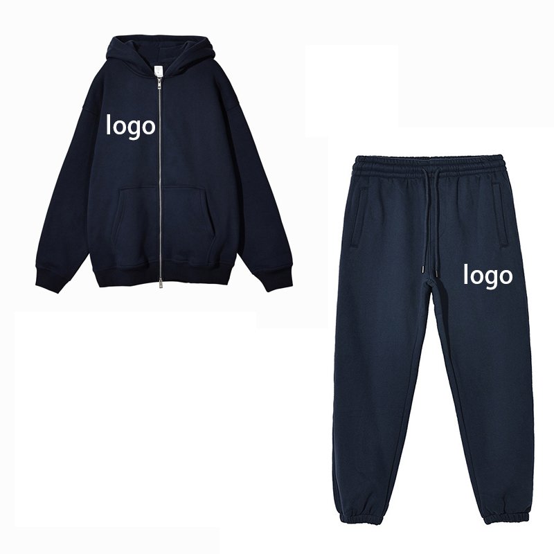 Custom blank embroidery oversized hoodies top comfortable organic cotton zip up man hoodies and drawstring sweatpants set
