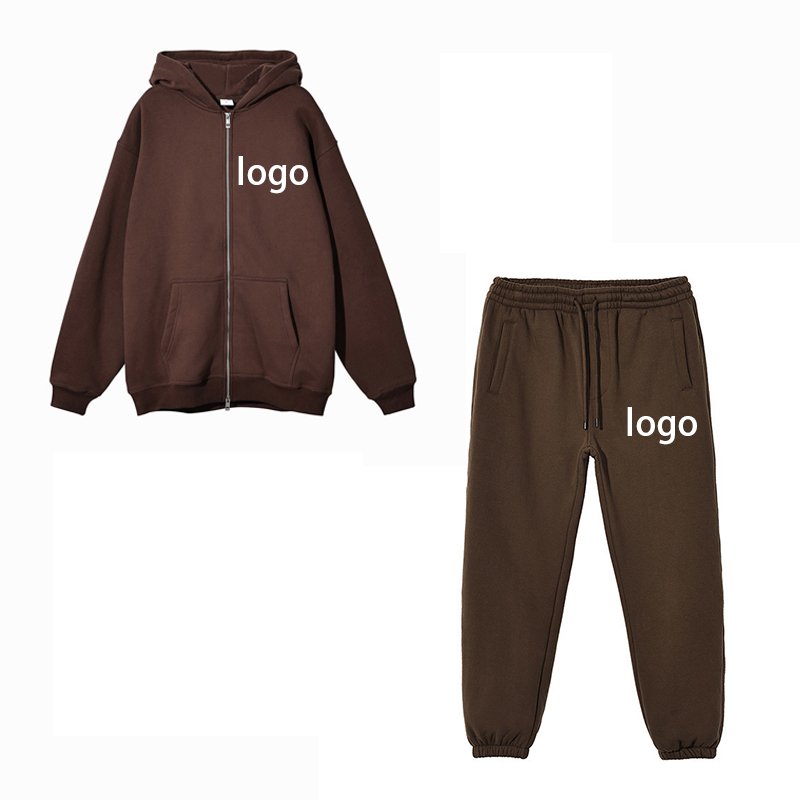 Custom blank embroidery oversized hoodies top comfortable organic cotton zip up man hoodies and drawstring sweatpants set
