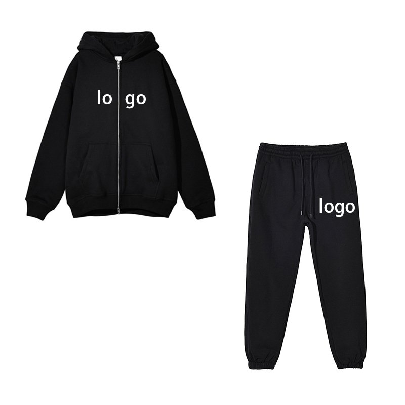 Custom blank embroidery oversized hoodies top comfortable organic cotton zip up man hoodies and drawstring sweatpants set