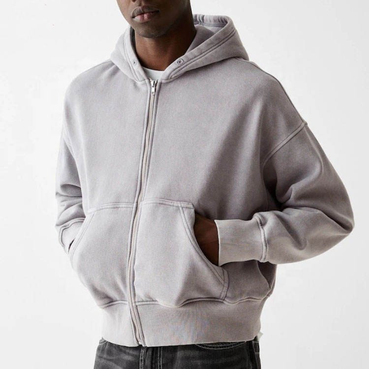 Heavyweight oversized boxy zip up customized zippered crop hoodie men drop shoulder streetwear men's hoodies & sweatshirts