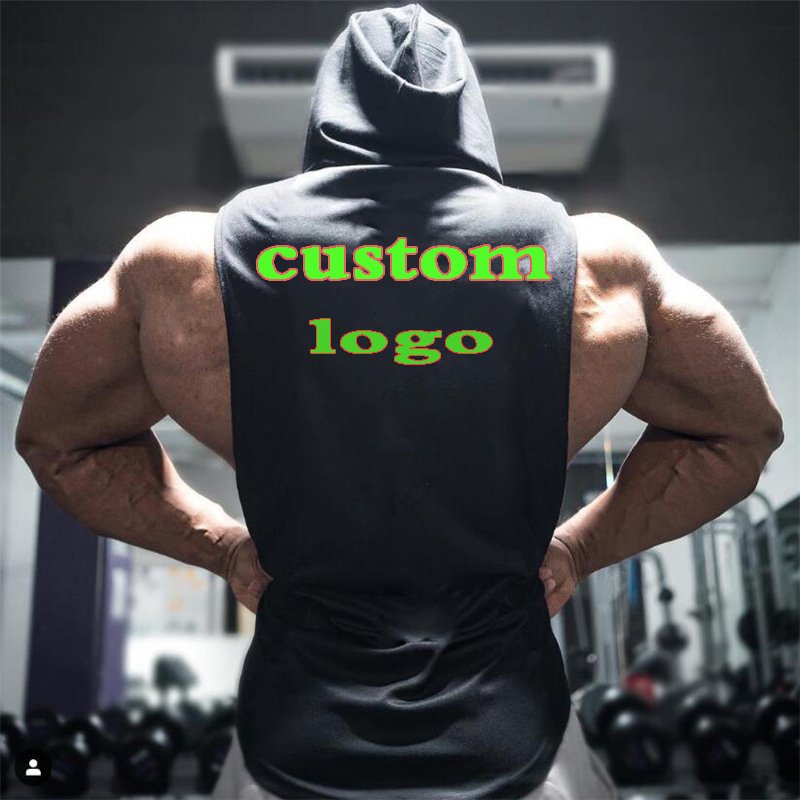 Men's Workout Hooded Tank Tops Bodybuilding Muscle Cut Off T Shirt Sleeveless Gym Hoodie