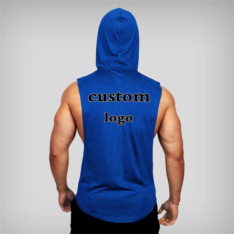 Men's Workout Hooded Tank Tops Bodybuilding Muscle Cut Off T Shirt Sleeveless Gym Hoodie