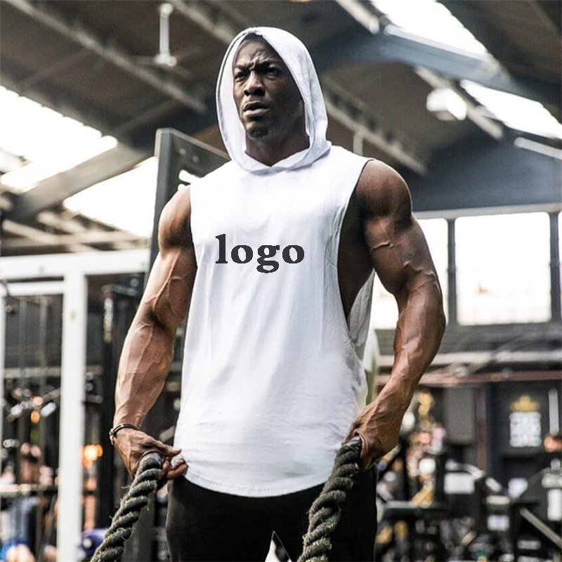 Men's Workout Hooded Tank Tops Bodybuilding Muscle Cut Off T Shirt Sleeveless Gym Hoodie
