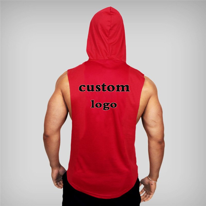 Men's Workout Hooded Tank Tops Bodybuilding Muscle Cut Off T Shirt Sleeveless Gym Hoodie