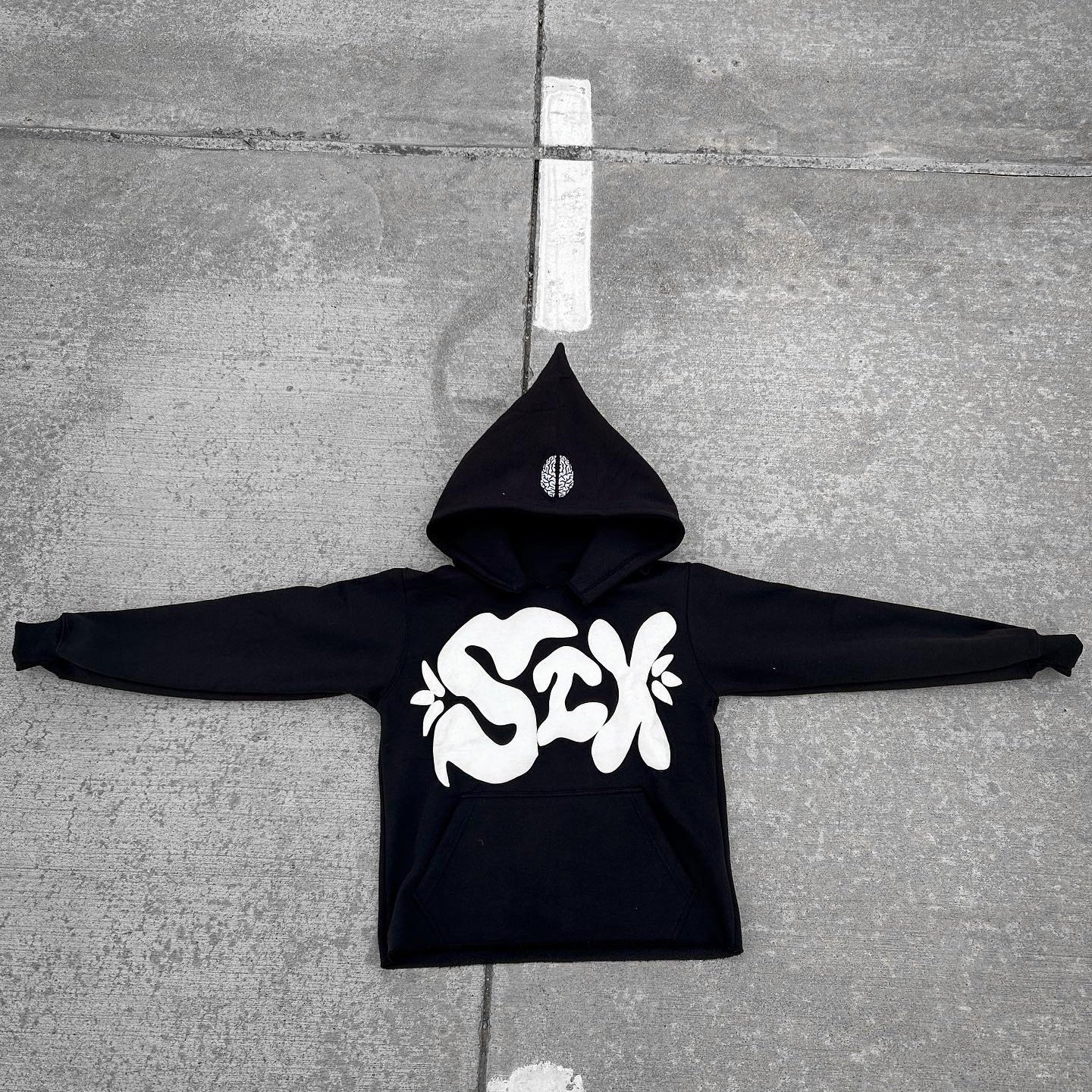 High Quality Puff Print Embossed Vintage Oversized Hoodie Custom Cotton Drop Shoulder Cropped No Raw Edge Pullover Unisex Hoodie