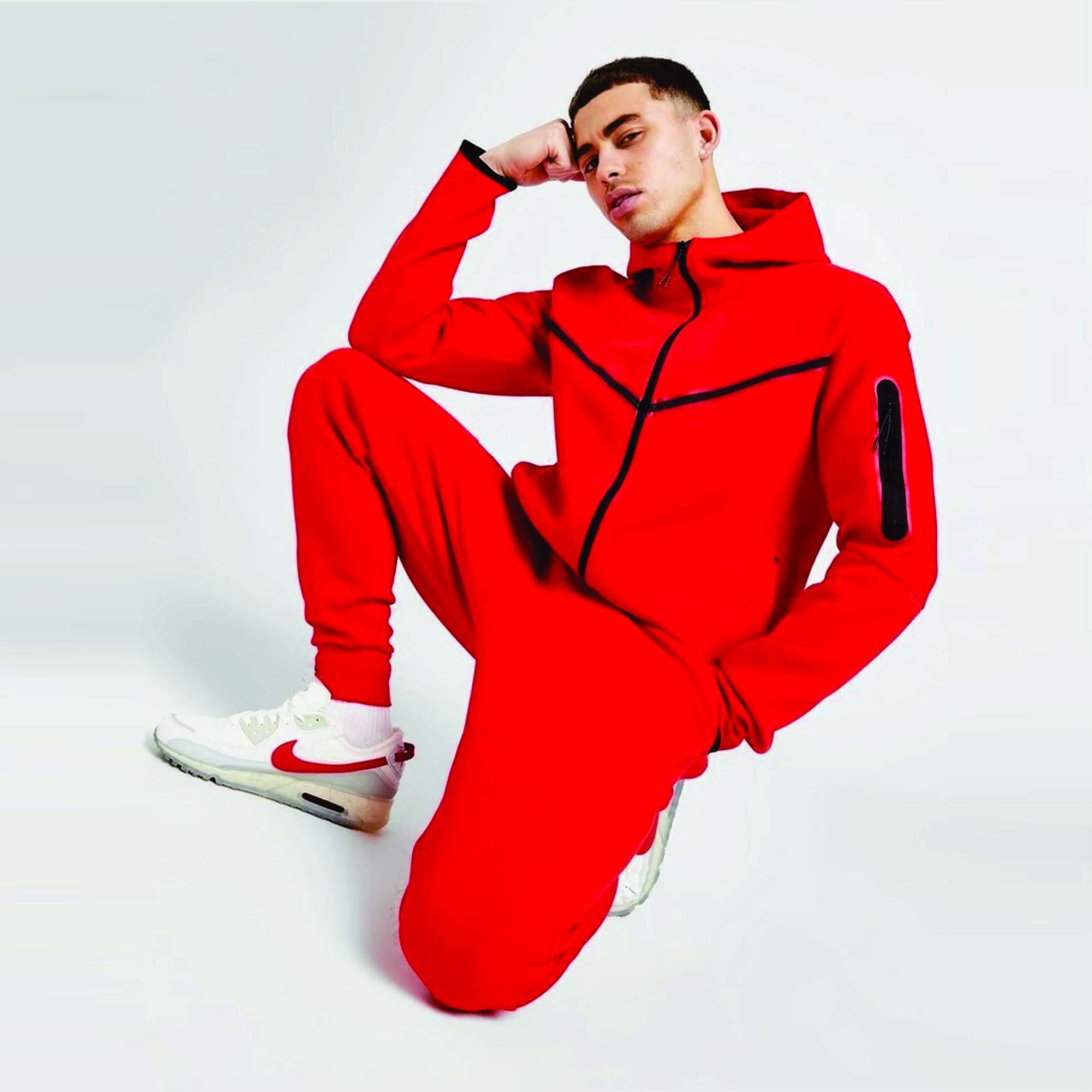 OEM Design Men's Tech Fleece Tracksuit 69% Cotton 31% Polyester Red Full Zip Hoodie Joggers Breathable Quick Dry Fitness XL