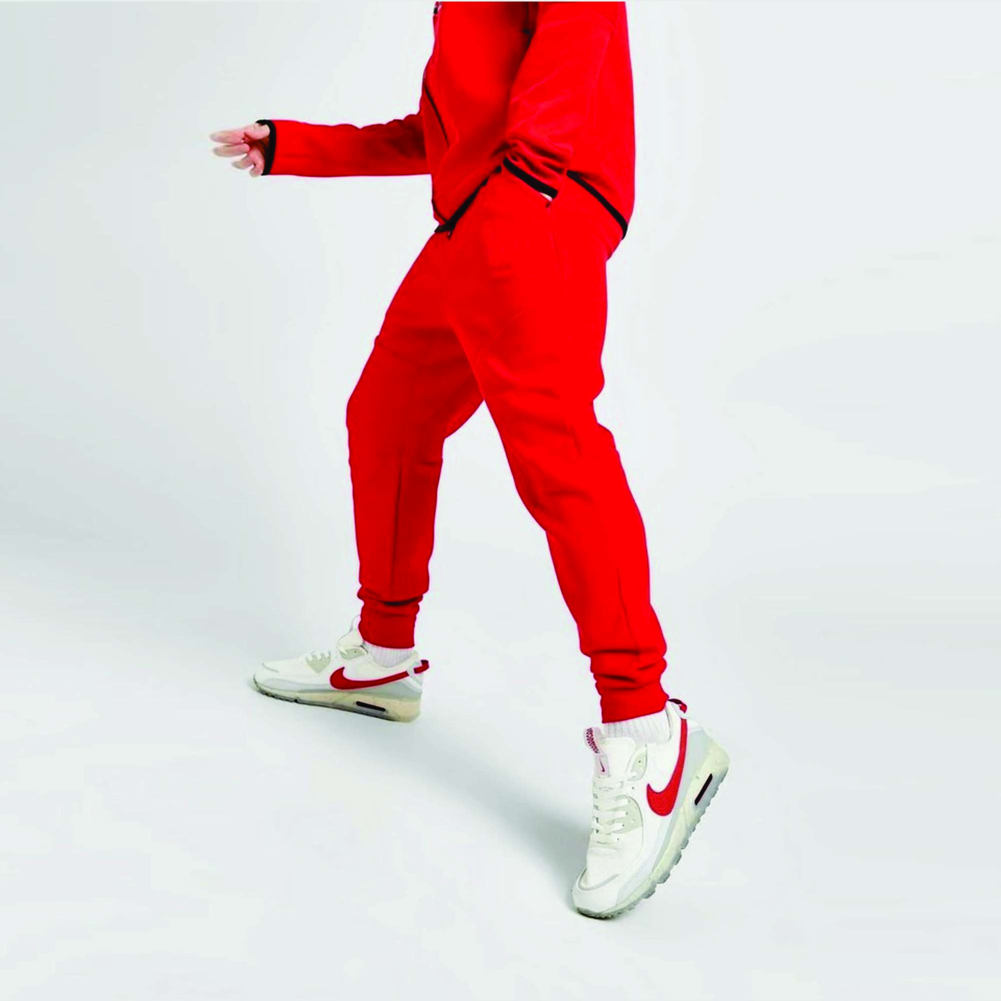 OEM Design Men's Tech Fleece Tracksuit 69% Cotton 31% Polyester Red Full Zip Hoodie Joggers Breathable Quick Dry Fitness XL