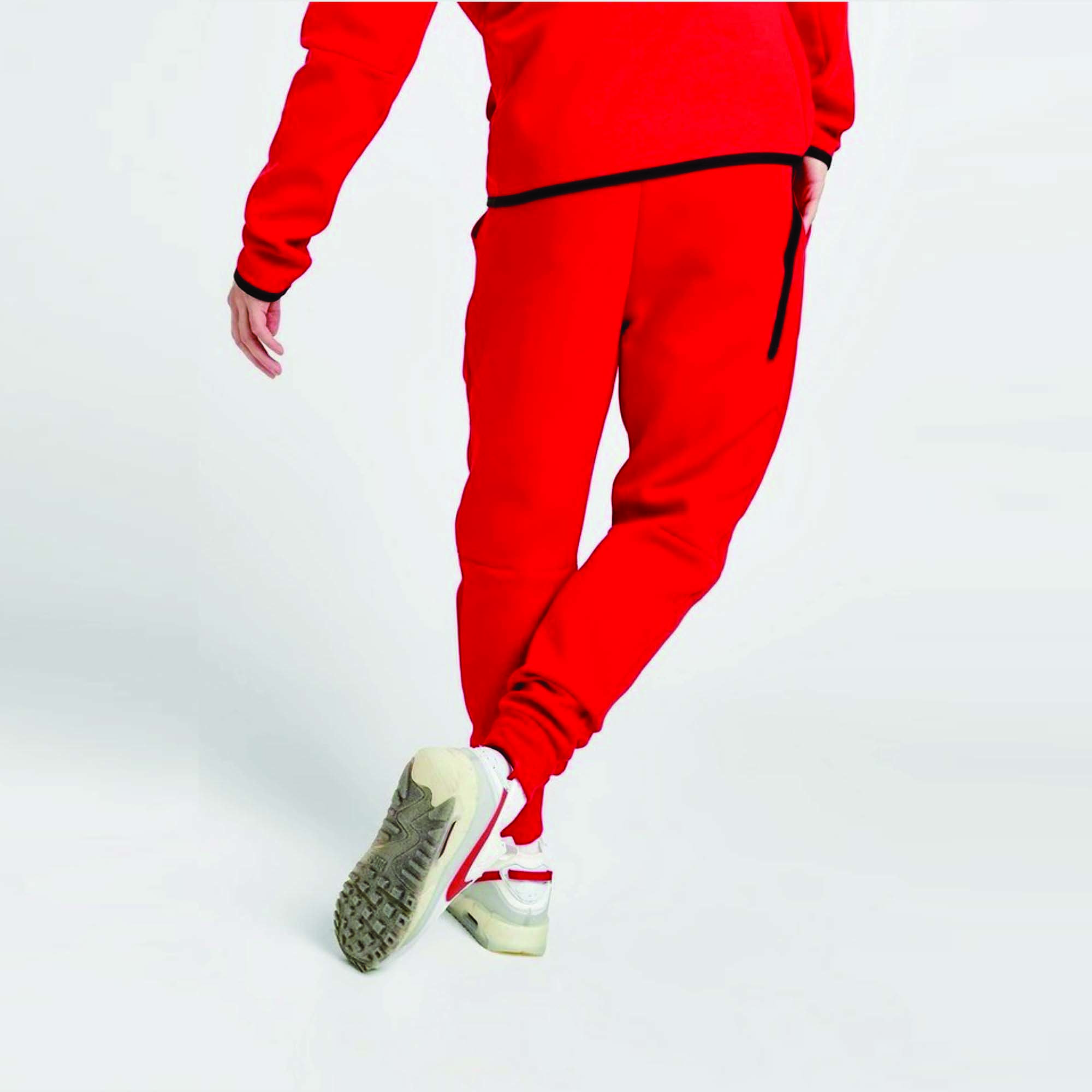 OEM Design Men's Tech Fleece Tracksuit 69% Cotton 31% Polyester Red Full Zip Hoodie Joggers Breathable Quick Dry Fitness XL