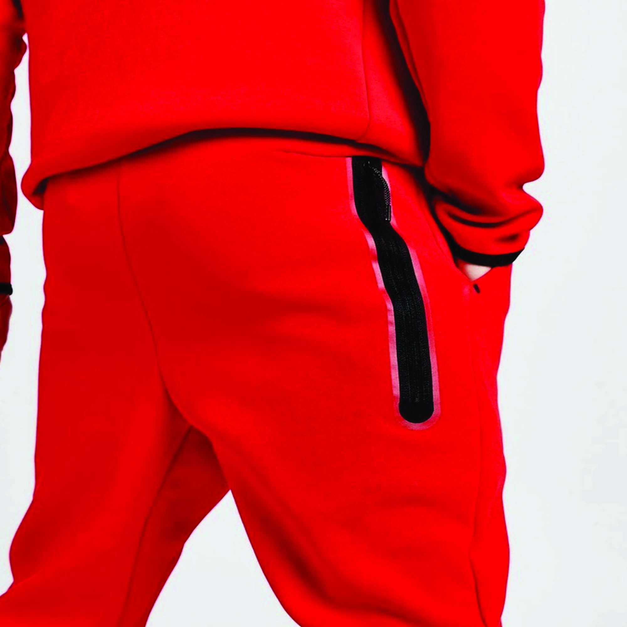 OEM Design Men's Tech Fleece Tracksuit 69% Cotton 31% Polyester Red Full Zip Hoodie Joggers Breathable Quick Dry Fitness XL