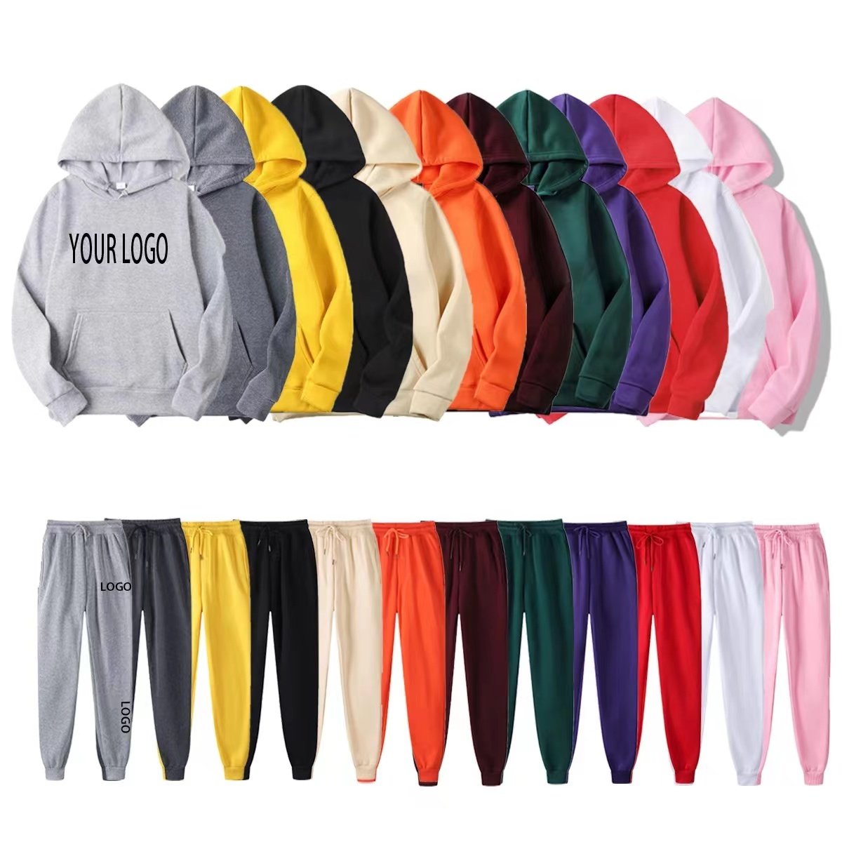 custom unisex two piece crew neck sweatsuit set tracksuit plain men's hoodies set