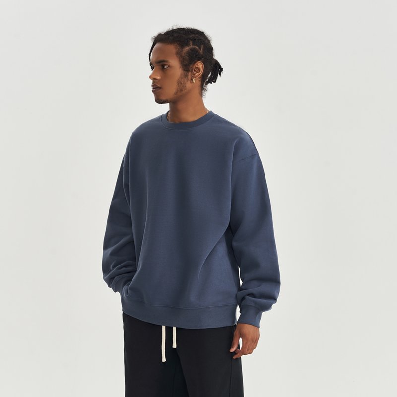 Hot Selling Men's 450G Velvet Pullover Hoodie Loose Fit American Vintage Top Embroidered Puff Technique Washed Neck Knitted