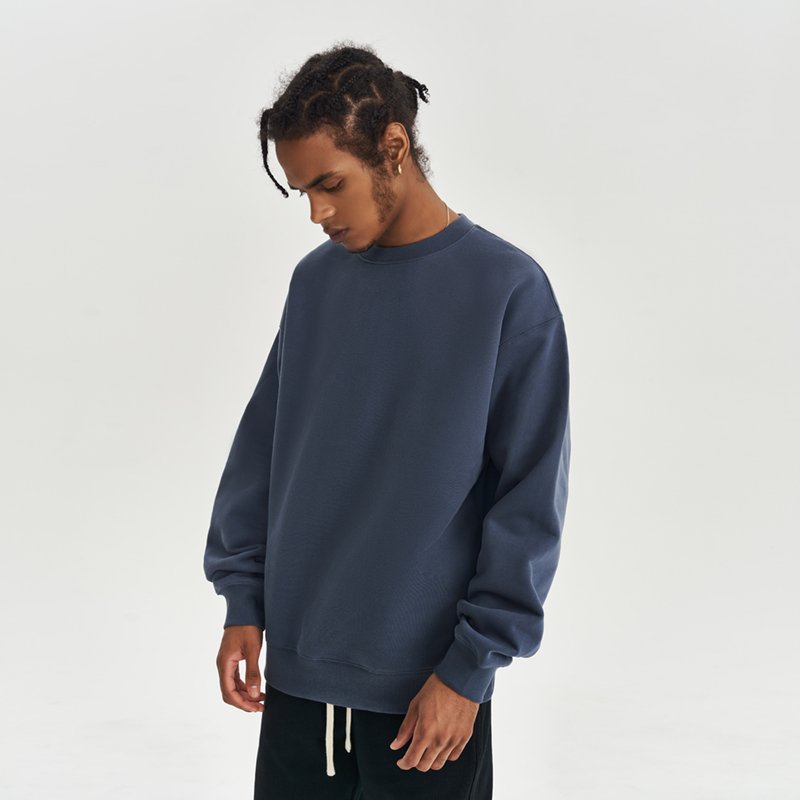Hot Selling Men's 450G Velvet Pullover Hoodie Loose Fit American Vintage Top Embroidered Puff Technique Washed Neck Knitted