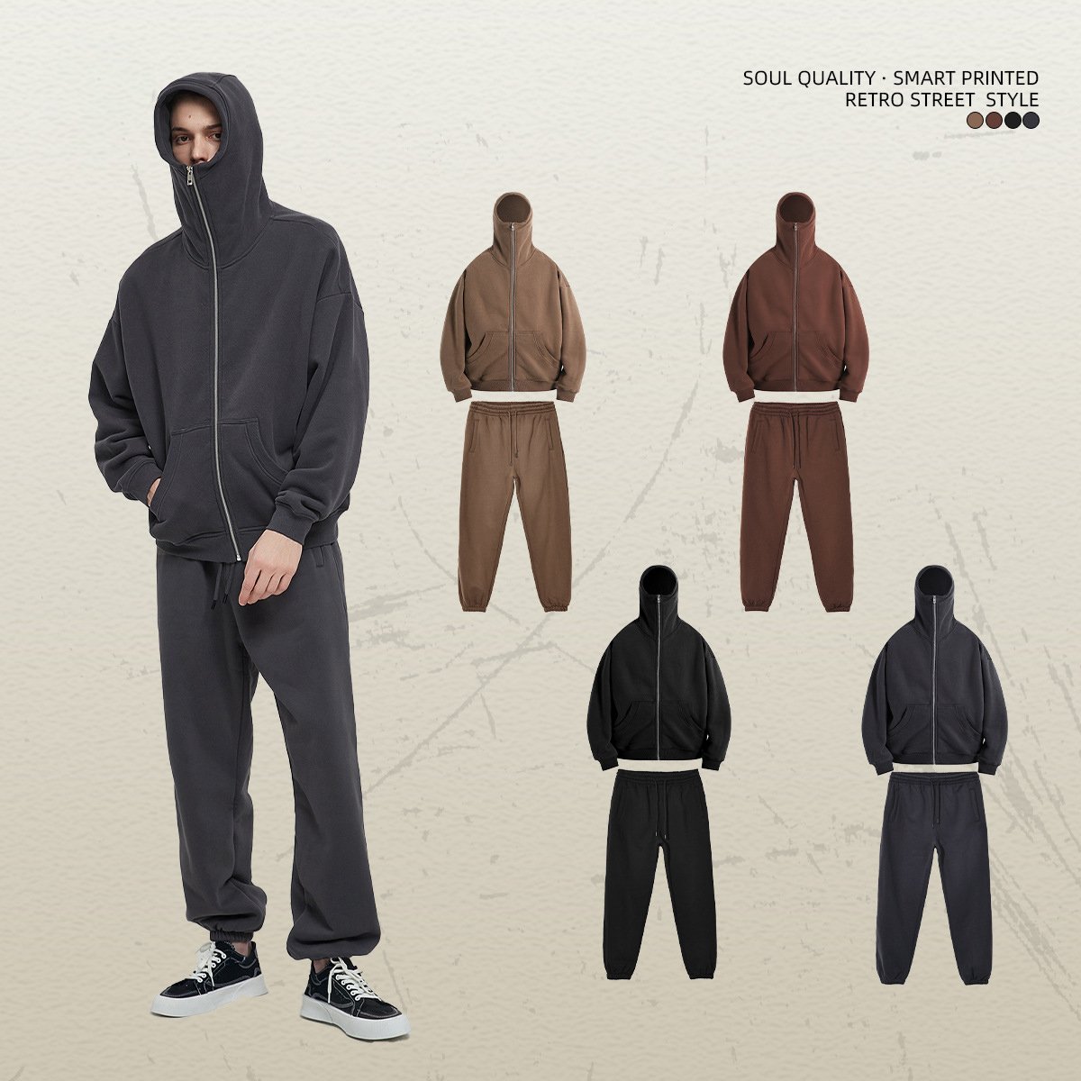 New Streetwear Masked Dark 350 GSM 100% Cotton Hoodie Fashion Men's Hoodies Zipper Hoodie For Men