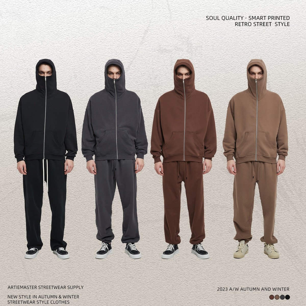 New Streetwear Masked Dark 350 GSM 100% Cotton Hoodie Fashion Men's Hoodies Zipper Hoodie For Men