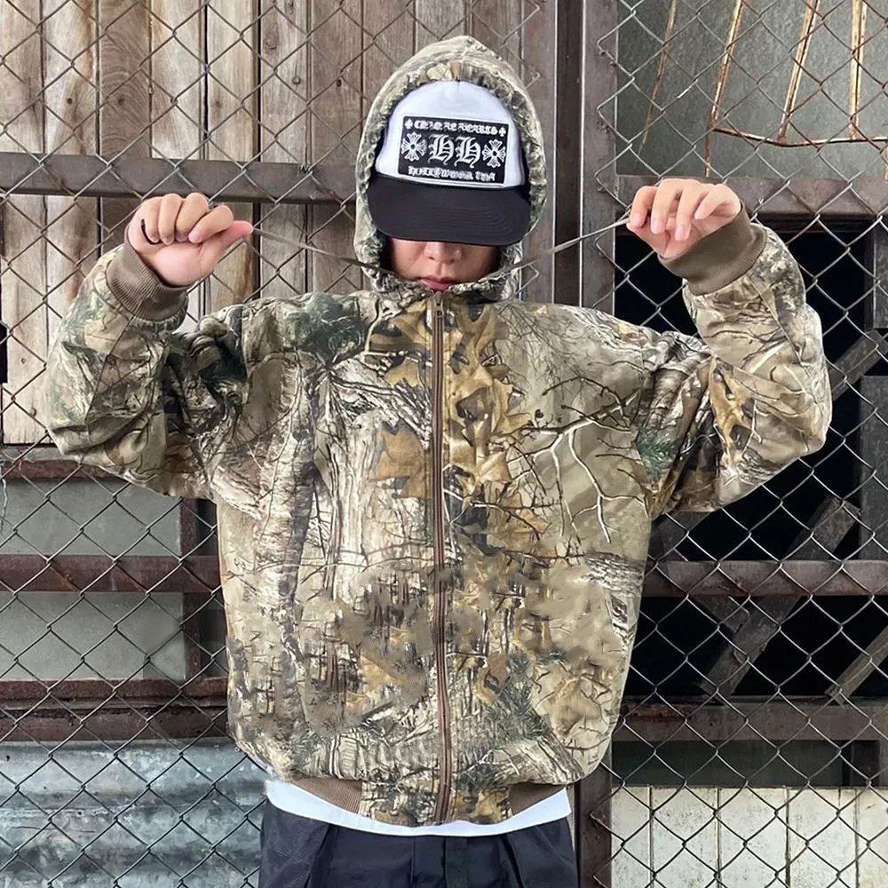 Custom Sweatshirts 100% Cotton Dtg Printing Camouflage Zipper Hoodies Hunting Zip up Track Jacket Real Tree Camo Men's Hoodies