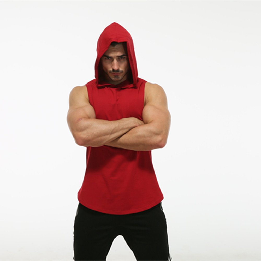 TT5022 High Quality Low OEM MOQ Custom 100% Cotton Fitness Gym Tank Top Men's Sleeveless Hoodie