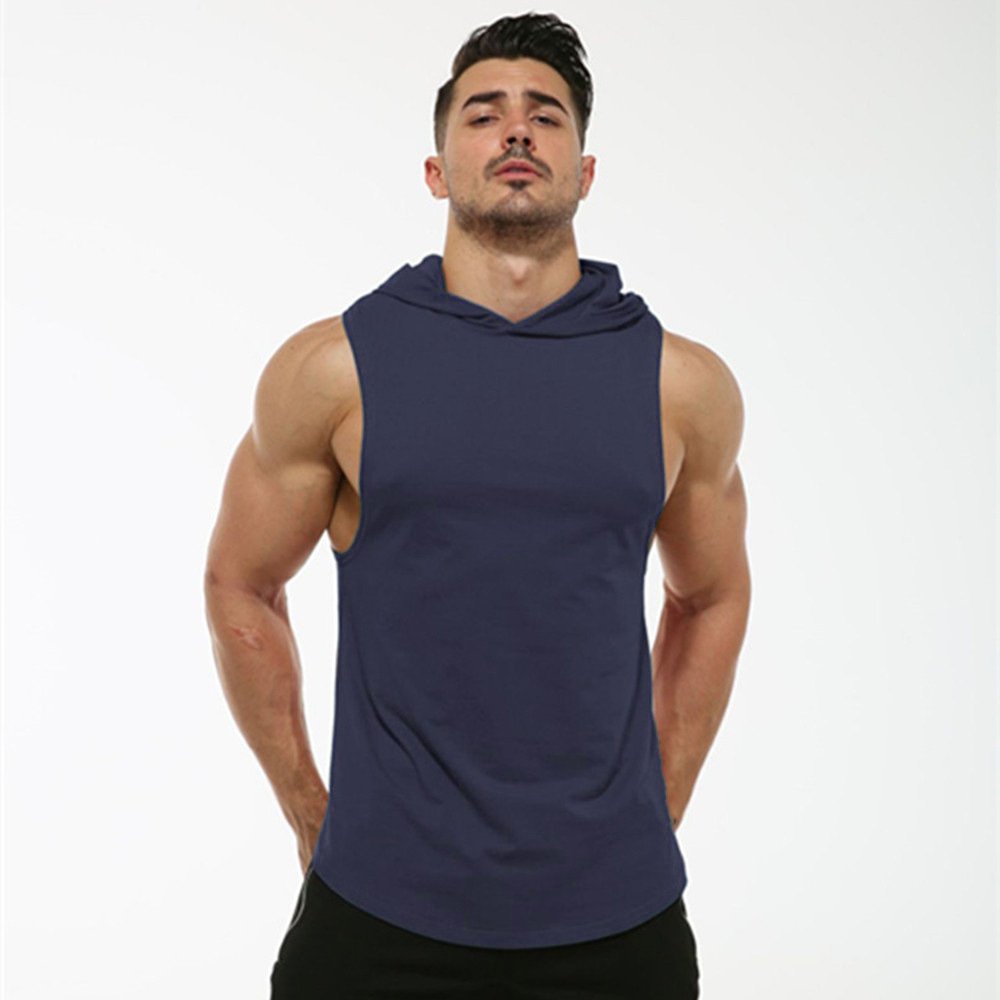 TT5022 High Quality Low OEM MOQ Custom 100% Cotton Fitness Gym Tank Top Men's Sleeveless Hoodie