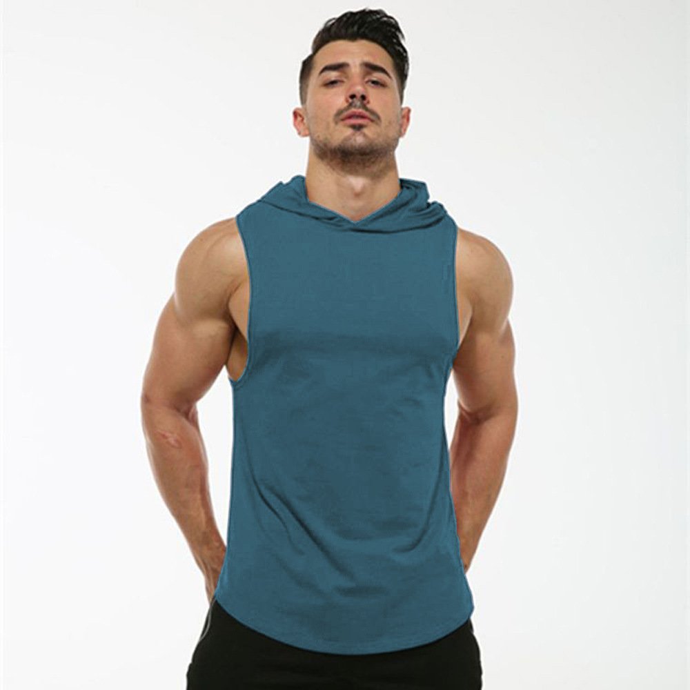 TT5022 High Quality Low OEM MOQ Custom 100% Cotton Fitness Gym Tank Top Men's Sleeveless Hoodie