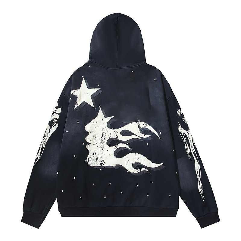 wholesale custom hip hop streetwear 100%cotton heavy weight acid washed distressed printed rhinestone oversized hoodies for men