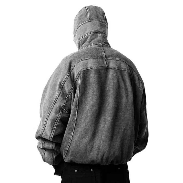Top quality face zip up hoodie heavyweight 100%cotton vintage wash oversized clothing street wear men's hoodies