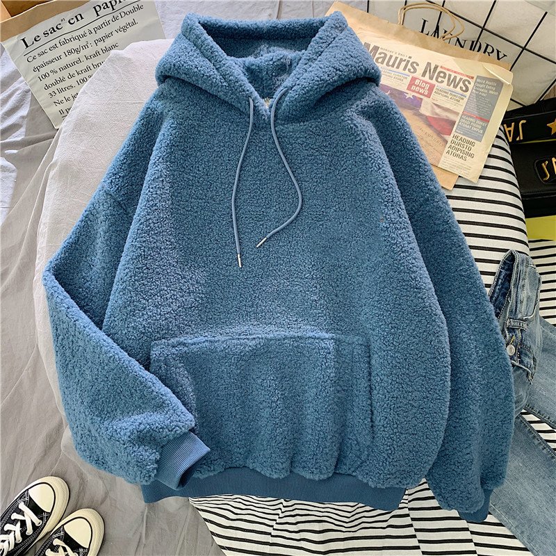 OEM logo fleece hoodie winter warm embroidered lamb wool hoodie for women girl sweater