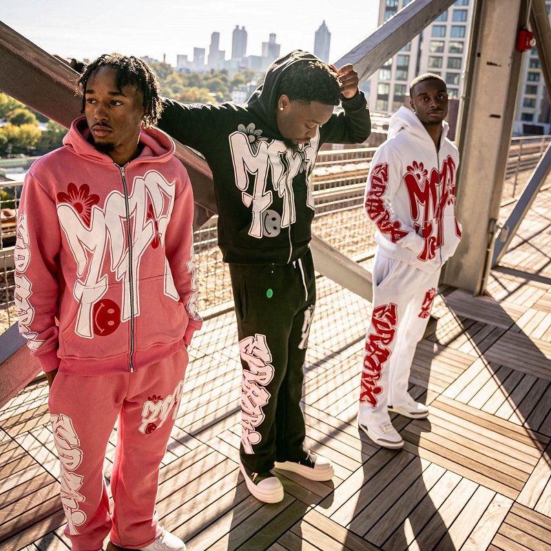 Custom Acid Wash Sun Faded Flared Jogger Track Suit Zip Hoodie Sweatpants Set Men Oversized Embroidered Sun Faded Flared