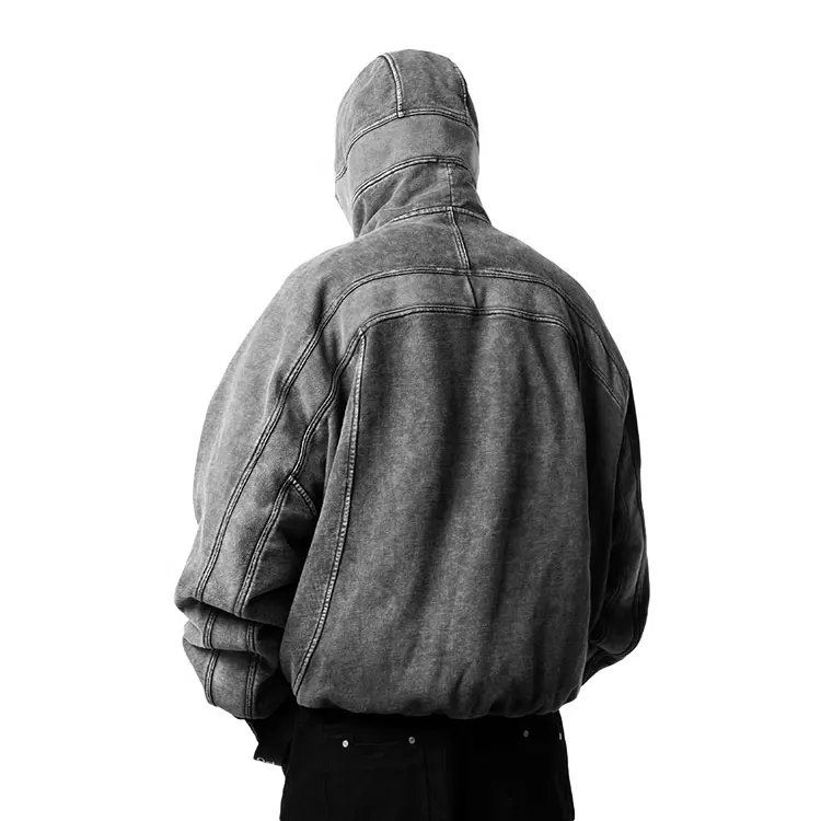 Blank Vintage washed Men's Hoodie Heavyweight Zip Up Cotton Hoodie Oversized streetwear Custom Logo Acid Wash Ninja Hoodie