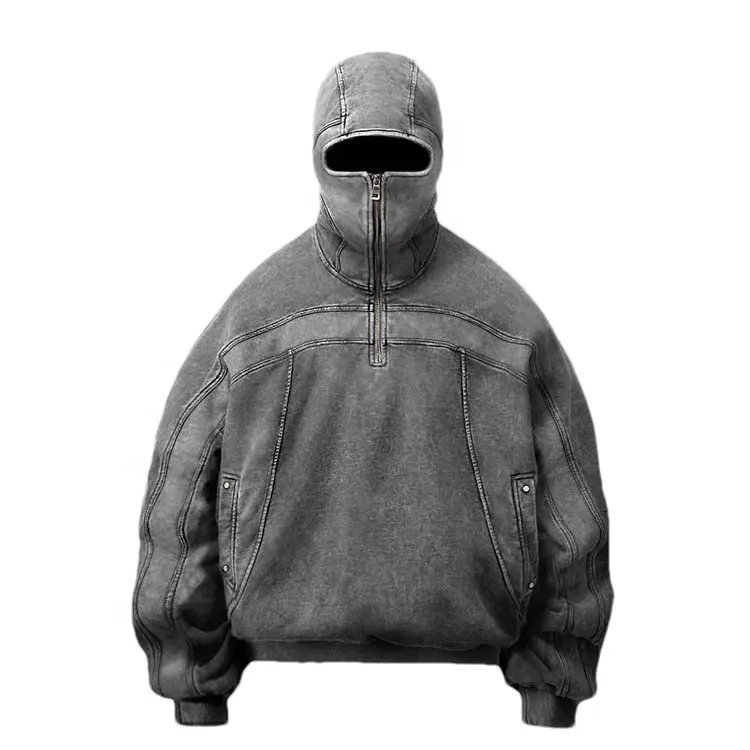 Blank Vintage washed Men's Hoodie Heavyweight Zip Up Cotton Hoodie Oversized streetwear Custom Logo Acid Wash Ninja Hoodie