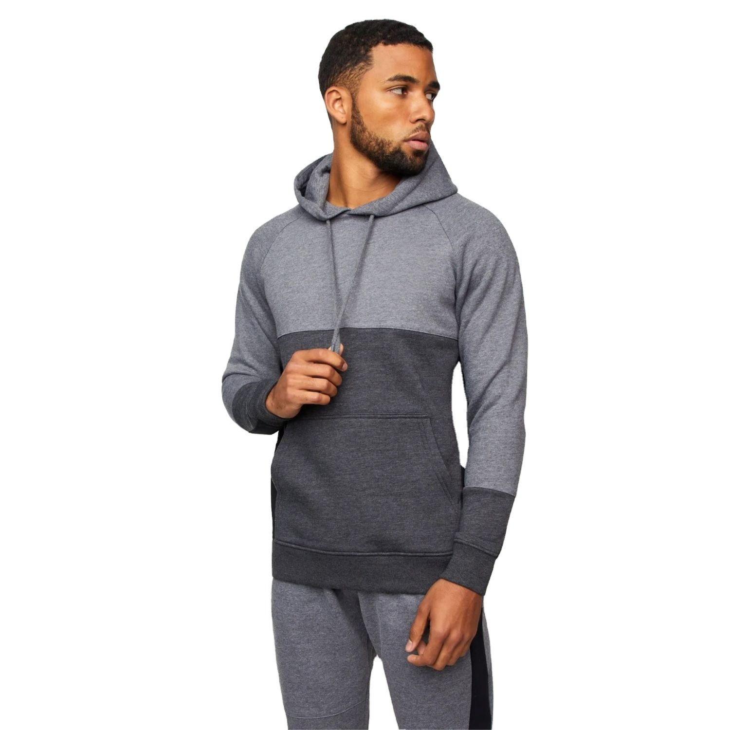 Men's Cotton Track Suit Solid Color Hooded Pullover Sweater and Sweatpants Set Fitness Sportswear for Adults Model Dried