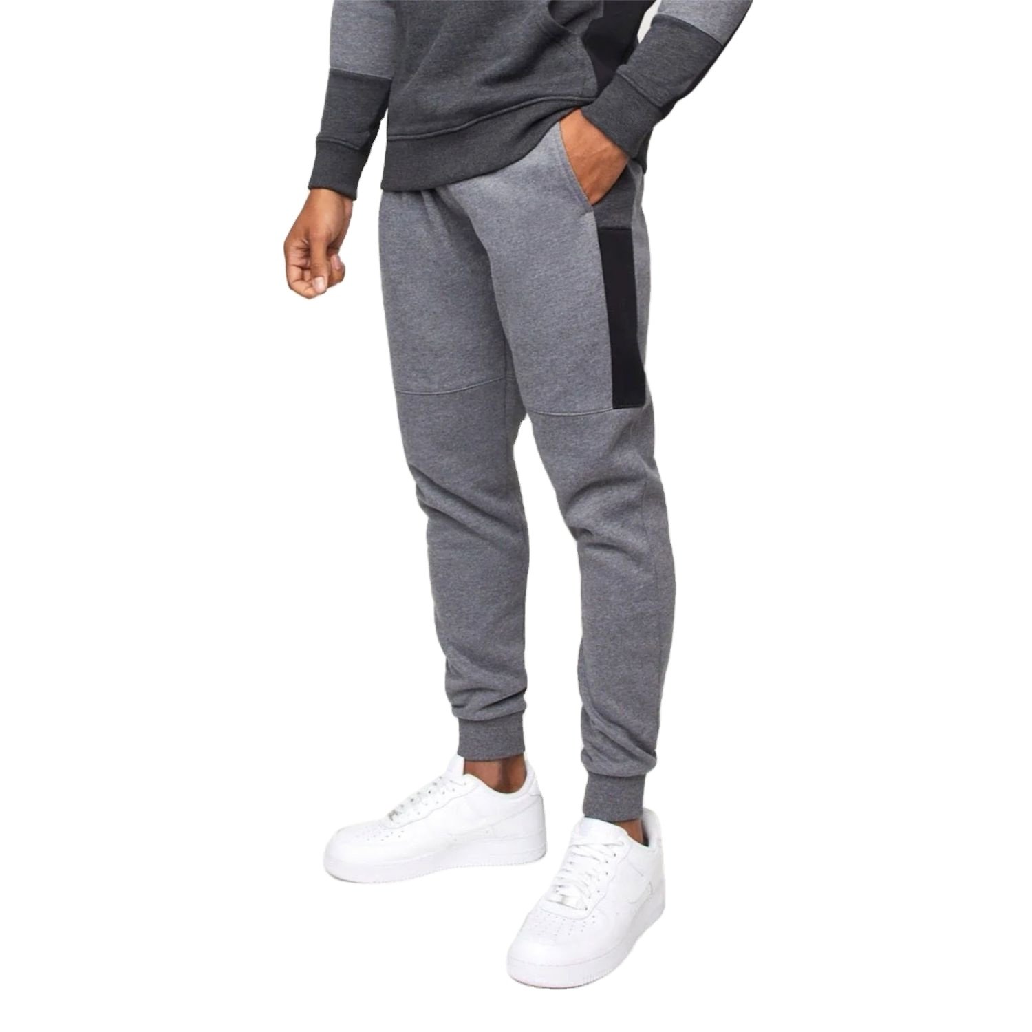 Men's Cotton Track Suit Solid Color Hooded Pullover Sweater and Sweatpants Set Fitness Sportswear for Adults Model Dried