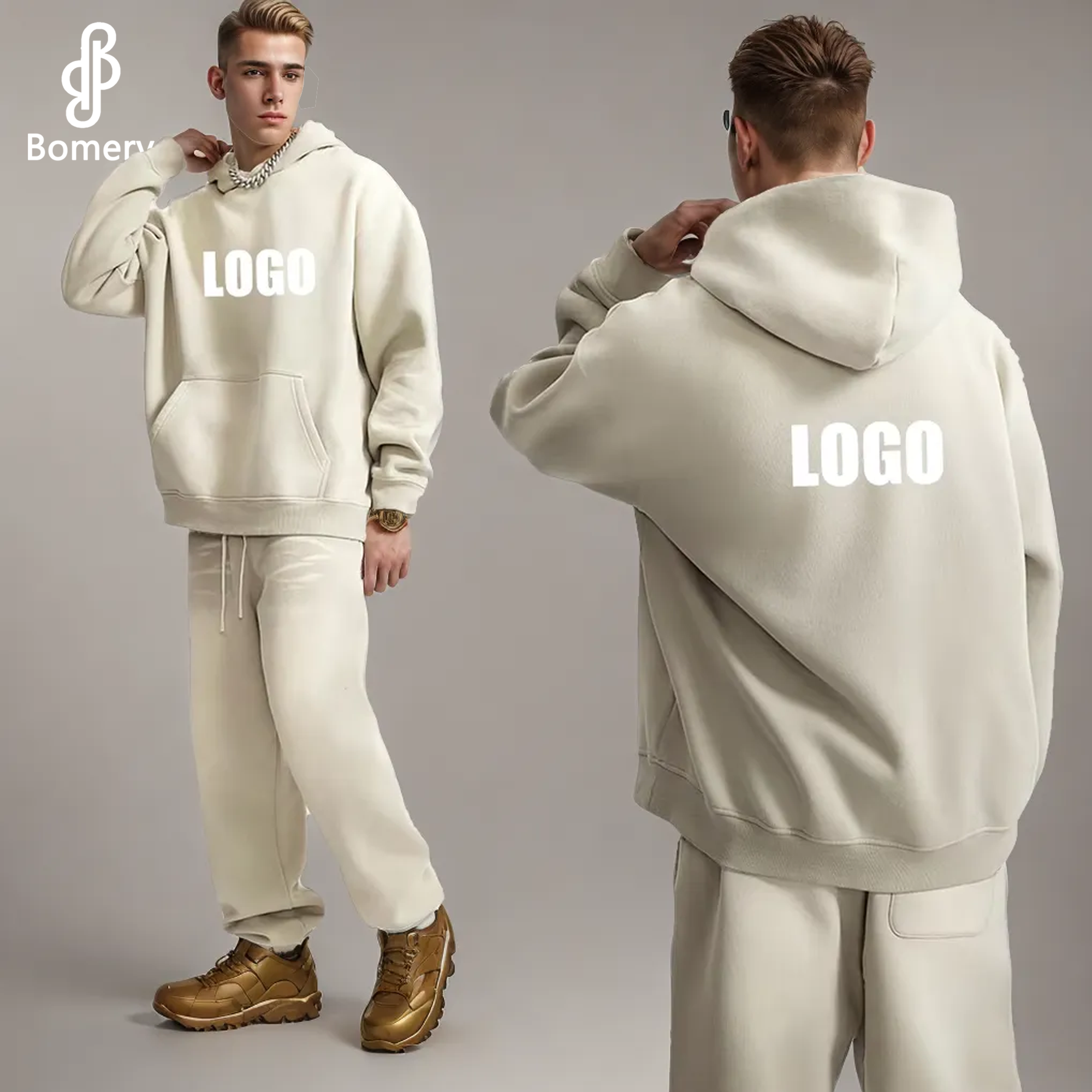 Bomery High Quality 375G Oversized Custom Gradient Men's Hoodies And Joggers Sets Unisex Tracksuit Cotton Oversized Sweatsuit