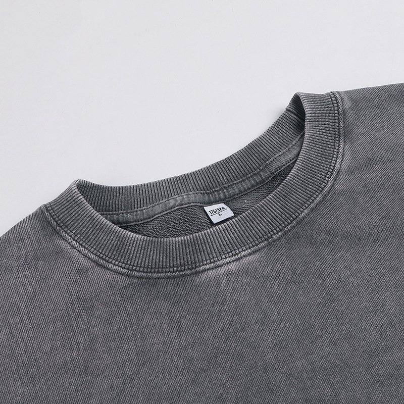 350G Heavy Cotton O Neck Men's Hoodie Wholesale Sweatshirt Oversized Off Shoulder Retro Washed Sweatshirt Hoodies for Men