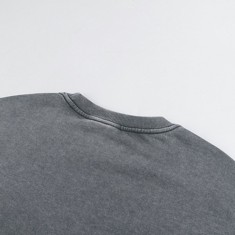 350G Heavy Cotton O Neck Men's Hoodie Wholesale Sweatshirt Oversized Off Shoulder Retro Washed Sweatshirt Hoodies for Men
