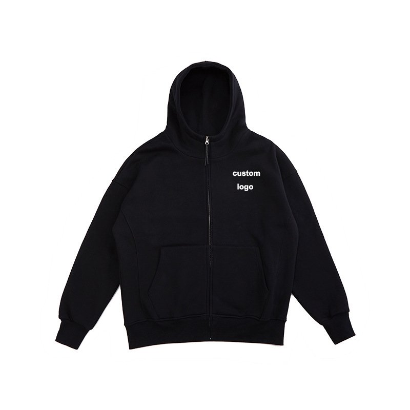 100% cotton plain men's full zip up hoodie custom printed logo zipper oversized hoodies for men