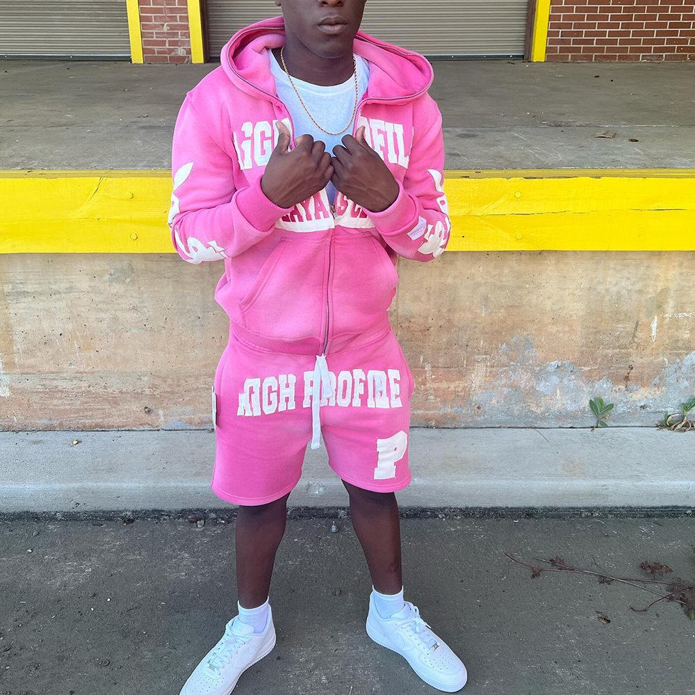 Custom Jacket Mens Tracksuit Full Zip Up Hoodies Set Sweat Shorts And Sweater Set Embroidery Patches Patchwork Men's Sets