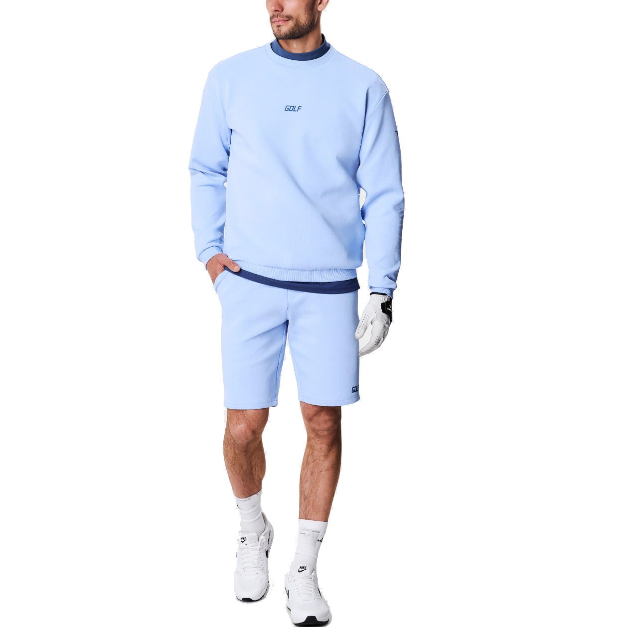 Custom Men's Hoodie Crewneck Sweatshirts High Quality Autumn Plain Stretchy Golf Blue 80% Cotton Sweatshirt