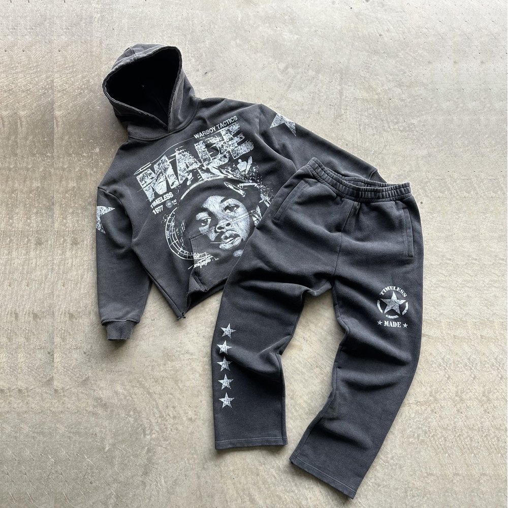 Custom Men's Vintage Boxy Hoodie 100% Cotton 500gsm Distressed Cropped Hem Acid Washing Digital DTG Autumn Embroidered Fabric