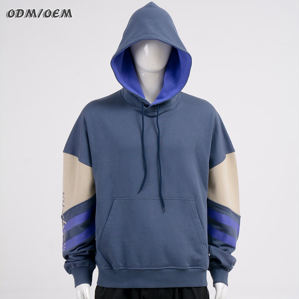Custom streetwear heavyweight cotton raw hem distressed embroidery patch pullover no strings cropped hoodies men