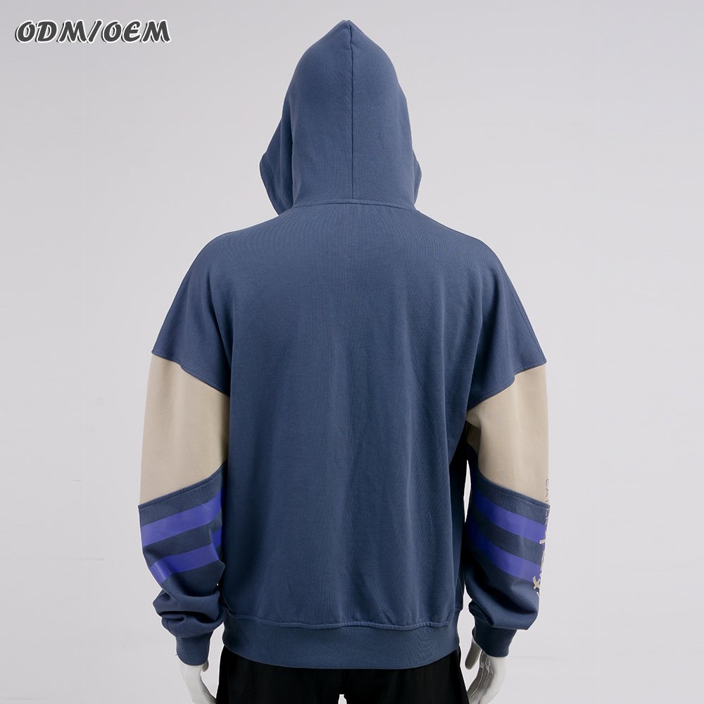 Custom streetwear heavyweight cotton raw hem distressed embroidery patch pullover no strings cropped hoodies men