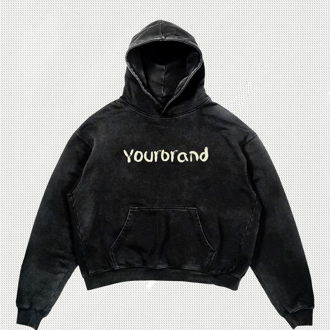 Custom Heavyweight 100% Cotton Men's Oversized Pullover Hoodie Embossed 3D Printed Hooded French terry boxy crop hoodie