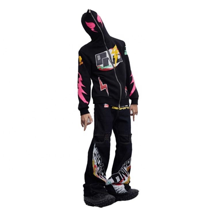 Finch Garment Custom Streetwear Racing Hoodie Set Blank Oversized Full Zip Up Men's Flare Sweat Pants Men With Hoodies