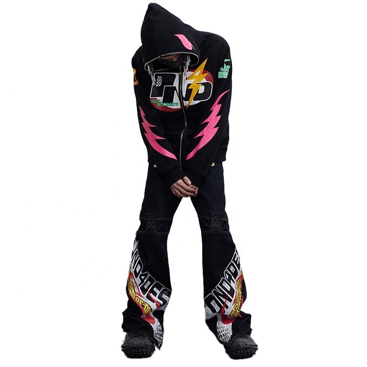 Finch Garment Custom Streetwear Racing Hoodie Set Blank Oversized Full Zip Up Men's Flare Sweat Pants Men With Hoodies