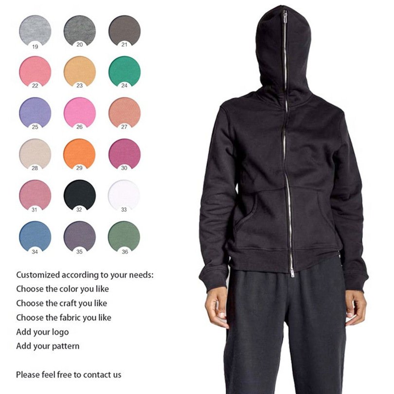 New Design Cotton Full Face Zip Up Hoodie Over Face Men's Hoodies Custom Logo Hip Hop Men Zipper Hoody Sweatshirt For Men