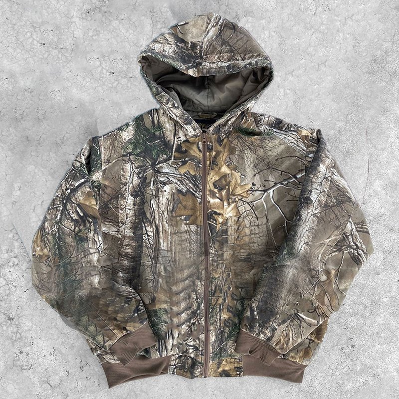 Custom vintage real tree camo hoodie printing camouflage zip up jacket camo hunting hoodie for men