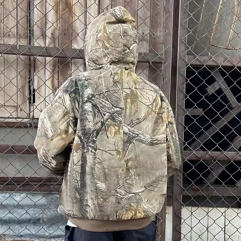 Custom vintage real tree camo hoodie printing camouflage zip up jacket camo hunting hoodie for men