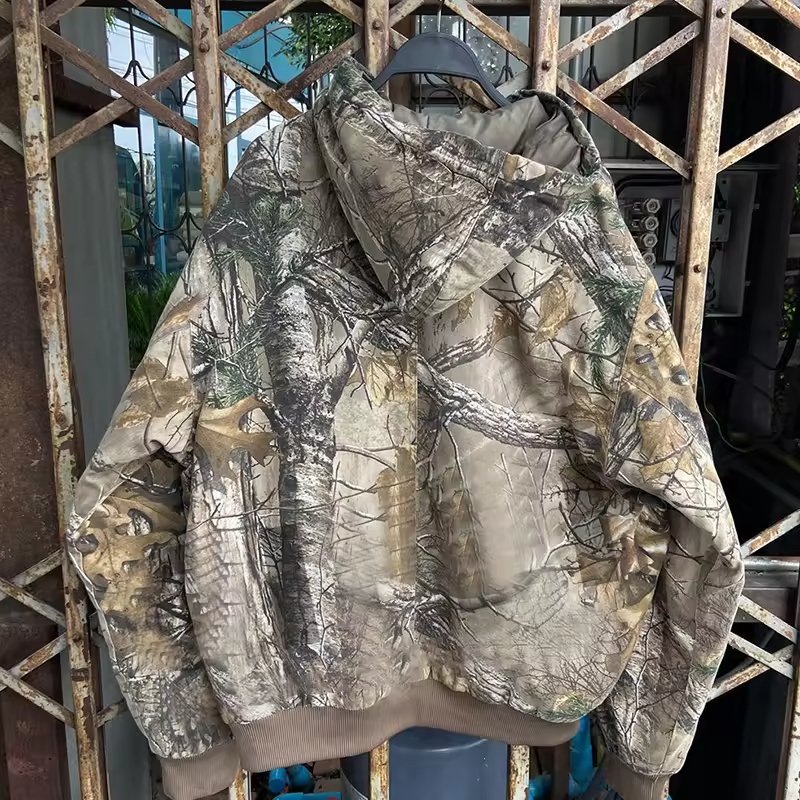 Custom vintage real tree camo hoodie printing camouflage zip up jacket camo hunting hoodie for men