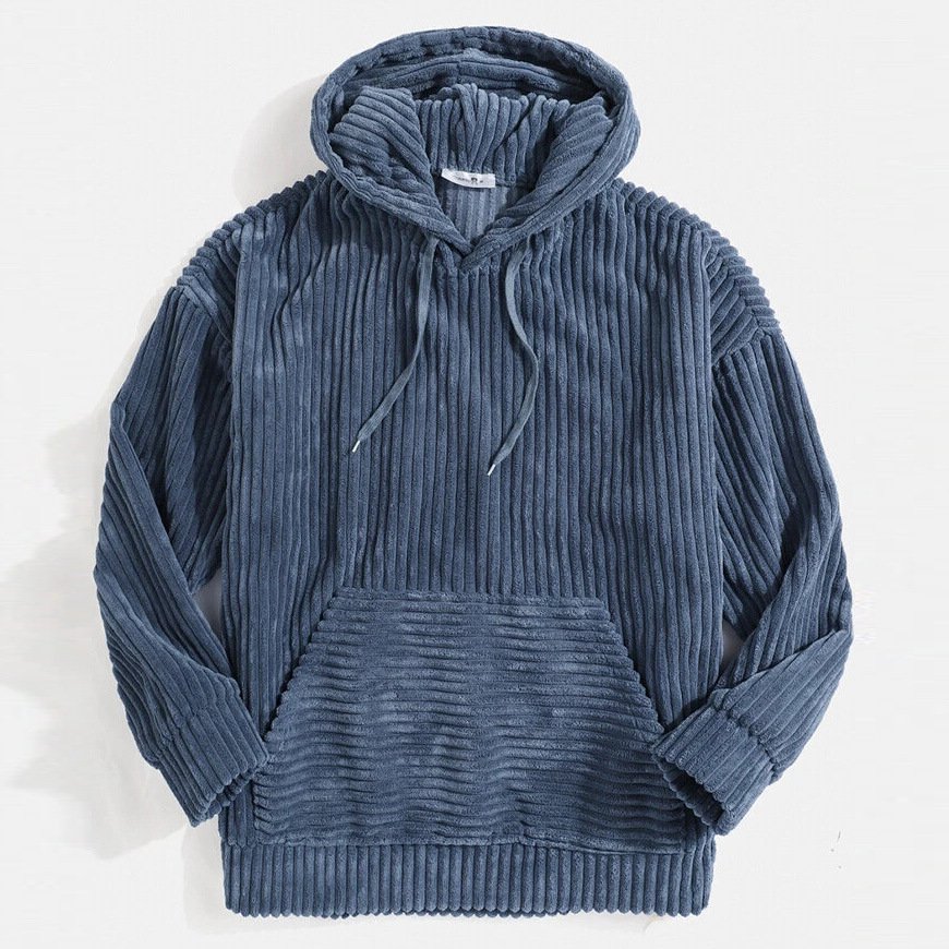 New Custom Men's Hoodie Custom Logo Thick Corduroy Long Sleeve Solid Color Kangaroo Pocket Shoulder Hoodies
