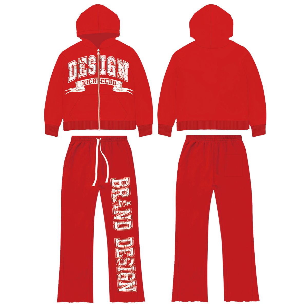 Winter Fashion Long Sleeve Sweatsuit Men Cotton Embroidery Tracksuit Custom 3D Puff Printed Logo Men Zip Up Hoodies Set